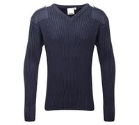 Adults V-Neck Military Army Security Pullover Jumper Commando Sweater Police MOD NATO SAS Knitted with Patches Black Navy Blue (Small, Navy Blue)