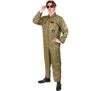 Adults VE Day Pilots Aviator Costume Air Pilot Jumpsuit Men Costume Green Jump Suit Fancy Dress Outfit Halloween Party Cosplay Outfit for Men - Small