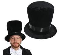 Adults Victorian Top Hat Costume Accessory - Pack of 2 - Soft Black Plush 60cm Top Hat with Black Satin Band - Mens Womens Victorian Gentleman Historical Fancy Dress Costume Accessory