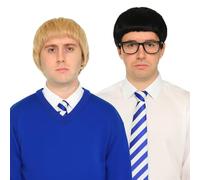 Adults Will and Jay Inbetween Costume Accessory Set - Blonde Wig 2x School Ties & Geek Glasses - Funny TV Show Fancy Dress Duo Outfit
