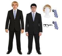 Adults Will & Jay Costume Duo - Wig, Glasses, 2x Black Suit & Tie - Funny Inbetween Friends Inspired Fancy Dress for Halloween, Parties & Stag Dos