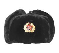 Adults Winter Russian Trapper Hat with Badge Fancy Dress Faux Fur Hat Accessory Black One Size