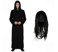 Adults Wizard Professor Costume - Long Black Duster Jacket, Long Black Wig - Mens Magic School Teacher World Book Day Book Week Halloween Fancy Dress Costume