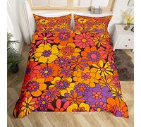Adults Women Boho Floral Duvet Cover Double Size Vintage Bohemian Hippie Flower Power Bedding Set Cute Retro Groovy Botanical Comforter Cover Trippy Bed Set With Zipper 3 Pcs
