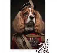 Adults Wooden Jigsaw Dog in Military Uniform 2 1000 Pieces of Jigsaw Puzzles Rectangular Puzzle Intellectual Development Game 1000pcs (75x50cm)