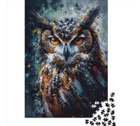 Adults Wooden Jigsaw Oil Paint Owl Portrait 1000 Pieces of Jigsaw Puzzles Rectangular Puzzle Intellectual Development Game 1000pcs (75x50cm)
