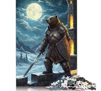 Adults Wooden Jigsaw Puzzle 500 Pieces Armored Bear Knight Under Moonlight Puzzle Leisure Creative Games Toys Puzzles 500pcs (52x38cm)