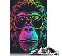 Adults Wooden Jigsaw Puzzle 500 Pieces Monkey with Headphones Sunglasses Puzzle Leisure Creative Games Toys Puzzles 500pcs (52x38cm)