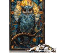Adults Wooden Jigsaw Puzzle 500 Pieces Stained Glass Owl Puzzle Leisure Creative Games Toys Puzzles 500pcs (52x38cm)