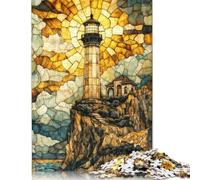 Adults Wooden Jigsaw Stained Glass Lighthouse 1000 Pieces of Jigsaw Puzzles Rectangular Puzzle Intellectual Development Game 1000pcs (75x50cm)