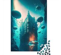 Adults Wooden Jigsaw Under Water CIty 1000 Pieces of Jigsaw Puzzles Rectangular Puzzle Intellectual Development Game 1000pcs (75x50cm)