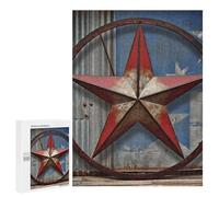 Adults Wooden Puzzles for Home Decor, Unique Shaped American Wastern Texas Star Puzzle with Exquisite Box, Personalized Wooden Jigsaw 500 PCS for Family Game Gift, Travel, Art Decor