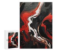 Adults Wooden Puzzles for Home Decor, Unique Shaped Black and Red Marble Puzzle with Exquisite Box, Personalized Wooden Jigsaw 300 PCS for Family Game Gift, Travel, Art Decor