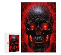 Adults Wooden Puzzles for Home Decor, Unique Shaped Black and Red Skull Puzzle with Exquisite Box, Personalized Wooden Jigsaw 300 PCS for Family Game Gift, Travel, Art Decor