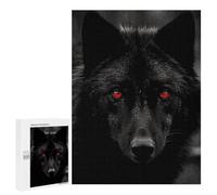 Adults Wooden Puzzles for Home Decor, Unique Shaped Black Red Eyed Wolf Puzzle with Exquisite Box, Personalized Wooden Jigsaw 500 PCS for Family Game Gift, Travel, Art Decor