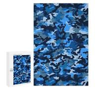 Adults Wooden Puzzles for Home Decor, Unique Shaped Blue Camo Puzzle with Exquisite Box, Personalized Wooden Jigsaw 1000 PCS for Family Game Gift, Travel, Art Decor