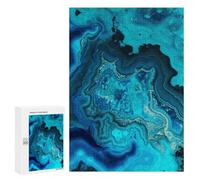 Adults Wooden Puzzles for Home Decor, Unique Shaped Bright Aqua Blue Turquoise Puzzle with Exquisite Box, Personalized Wooden Jigsaw 300 PCS for Family Game Gift, Travel, Art Decor