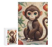 Adults Wooden Puzzles for Home Decor, Unique Shaped Chinese Style Monkey Puzzle with Exquisite Box, Personalized Wooden Jigsaw 300 PCS for Family Game Gift, Travel, Art Decor