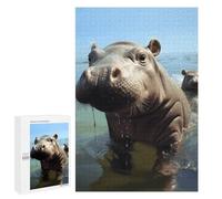 Adults Wooden Puzzles for Home Decor, Unique Shaped Cute Baby Hippos Puzzle with Exquisite Box, Personalized Wooden Jigsaw 1000 PCS for Family Game Gift, Travel, Art Decor
