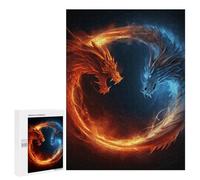 Adults Wooden Puzzles for Home Decor, Unique Shaped Fire and Ice Dragons Puzzle with Exquisite Box, Personalized Wooden Jigsaw 500 PCS for Family Game Gift, Travel, Art Decor