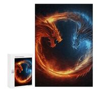 Adults Wooden Puzzles for Home Decor, Unique Shaped Fire and Ice Dragons Puzzle with Exquisite Box, Personalized Wooden Jigsaw 300 PCS for Family Game Gift, Travel, Art Decor