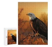 Adults Wooden Puzzles for Home Decor, Unique Shaped Golden Sunset Bald Eagle Puzzle with Exquisite Box, Personalized Wooden Jigsaw 300 PCS for Family Game Gift, Travel, Art Decor