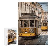 Adults Wooden Puzzles for Home Decor, Unique Shaped Lisbon Tram Puzzle with Exquisite Box, Personalized Wooden Jigsaw 300 PCS for Family Game Gift, Travel, Art Decor