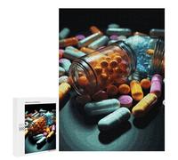 Adults Wooden Puzzles for Home Decor, Unique Shaped Medicine Pills Puzzle with Exquisite Box, Personalized Wooden Jigsaw 500 PCS for Family Game Gift, Travel, Art Decor