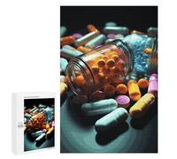 Adults Wooden Puzzles for Home Decor, Unique Shaped Medicine Pills Puzzle with Exquisite Box, Personalized Wooden Jigsaw 1000 PCS for Family Game Gift, Travel, Art Decor