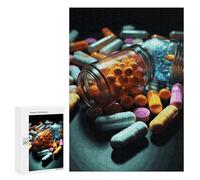 Adults Wooden Puzzles for Home Decor, Unique Shaped Medicine Pills Puzzle with Exquisite Box, Personalized Wooden Jigsaw 300 PCS for Family Game Gift, Travel, Art Decor
