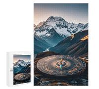 Adults Wooden Puzzles for Home Decor, Unique Shaped Mountain Compass Puzzle with Exquisite Box, Personalized Wooden Jigsaw 1000 PCS for Family Game Gift, Travel, Art Decor