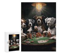 Adults Wooden Puzzles for Home Decor, Unique Shaped Playing Poker Dogs Puzzle with Exquisite Box, Personalized Wooden Jigsaw 300 PCS for Family Game Gift, Travel, Art Decor