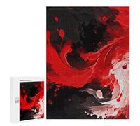 Adults Wooden Puzzles for Home Decor, Unique Shaped Red Black White Abstract Puzzle with Exquisite Box, Personalized Wooden Jigsaw 500 PCS for Family Game Gift, Travel, Art Decor
