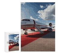 Adults Wooden Puzzles for Home Decor, Unique Shaped Red Carpet Airplane Puzzle with Exquisite Box, Personalized Wooden Jigsaw 300 PCS for Family Game Gift, Travel, Art Decor