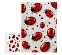 Adults Wooden Puzzles for Home Decor, Unique Shaped Red Ladybug Puzzle with Exquisite Box, Personalized Wooden Jigsaw 300 PCS for Family Game Gift, Travel, Art Decor