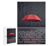 Adults Wooden Puzzles for Home Decor, Unique Shaped Red Umbrella in Rain Puzzle with Exquisite Box, Personalized Wooden Jigsaw 1000 PCS for Family Game Gift, Travel, Art Decor