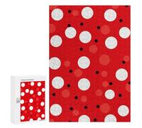 Adults Wooden Puzzles for Home Decor, Unique Shaped Red White Polka Dot Puzzle with Exquisite Box, Personalized Wooden Jigsaw 300 PCS for Family Game Gift, Travel, Art Decor
