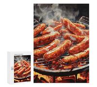 Adults Wooden Puzzles for Home Decor, Unique Shaped Sausage on Fire Puzzle with Exquisite Box, Personalized Wooden Jigsaw 300 PCS for Family Game Gift, Travel, Art Decor