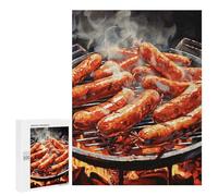 Adults Wooden Puzzles for Home Decor, Unique Shaped Sausage on Fire Puzzle with Exquisite Box, Personalized Wooden Jigsaw 500 PCS for Family Game Gift, Travel, Art Decor