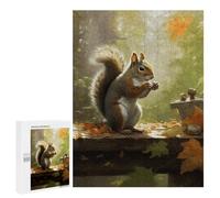 Adults Wooden Puzzles for Home Decor, Unique Shaped Squirrel Eats Nuts Puzzle with Exquisite Box, Personalized Wooden Jigsaw 500 PCS for Family Game Gift, Travel, Art Decor