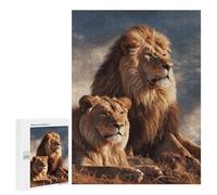 Adults Wooden Puzzles for Home Decor, Unique Shaped Two Lions Puzzle with Exquisite Box, Personalized Wooden Jigsaw 500 PCS for Family Game Gift, Travel, Art Decor