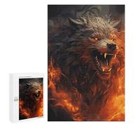 Adults Wooden Puzzles for Home Decor, Unique Shaped Wild Wolf in The Fire Puzzle with Exquisite Box, Personalized Wooden Jigsaw 1000 PCS for Family Game Gift, Travel, Art Decor