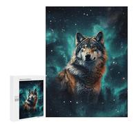Adults Wooden Puzzles for Home Decor, Unique Shaped Wolf Under The Starry Sky Puzzle with Exquisite Box, Personalized Wooden Jigsaw 500 PCS for Family Game Gift, Travel, Art Decor
