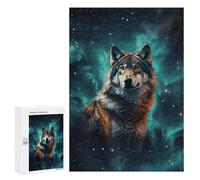Adults Wooden Puzzles for Home Decor, Unique Shaped Wolf Under The Starry Sky Puzzle with Exquisite Box, Personalized Wooden Jigsaw 300 PCS for Family Game Gift, Travel, Art Decor