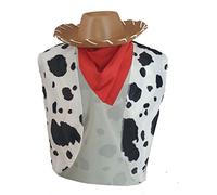 Adults Woody Cow Print Western Cowboy Cowgirl Waistcoat Neckerchief Foam Hat Fancy Dress [S-M]