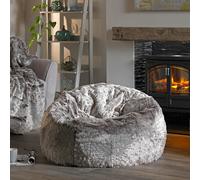 Adults X Large Fluffy Faux Fur Bean Bag Chair Beanbag Seat Arctic Wolf Grey