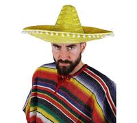 Adults Yellow Mexican Sombreros - Pack of 1 - Yellow Straw Sombreros with White Pompoms - Mens Womens Mexico Bandit Mariachi Cinco de Mayo Fancy Dress Costume Accessory