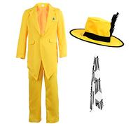 Adults Yellow Suit Costume - XX-Large - Yellow Suit Jacket and Trousers, Hat with Black Feather, Patterned Tie - Adults 80s Fancy Dress Costume