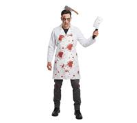 Adults Zombie Butcher Costume - X-Large - White Coat, Bloodstained Apron, Cleaver Headband, Cleaver Prop, Facepaint and Fake Blood - Mens Scary Halloween Fancy Dress Costume