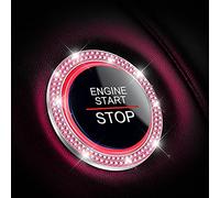 Adunsiaoto 2 Pcs Car Start Button Decoration Ring, Car Crystal Emblem Sticker Push Button Iginition Ring, Car Crystal Rhinestone Ring Emblem Sticker Push Start Button, Cars Decoration(Pink)